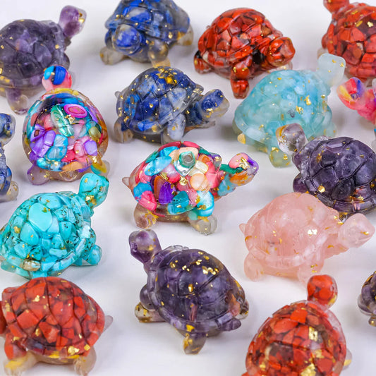 Natural Crystal Stone Turtle Statue – Feng Shui Tortoise Figurine for Home & Office Decor